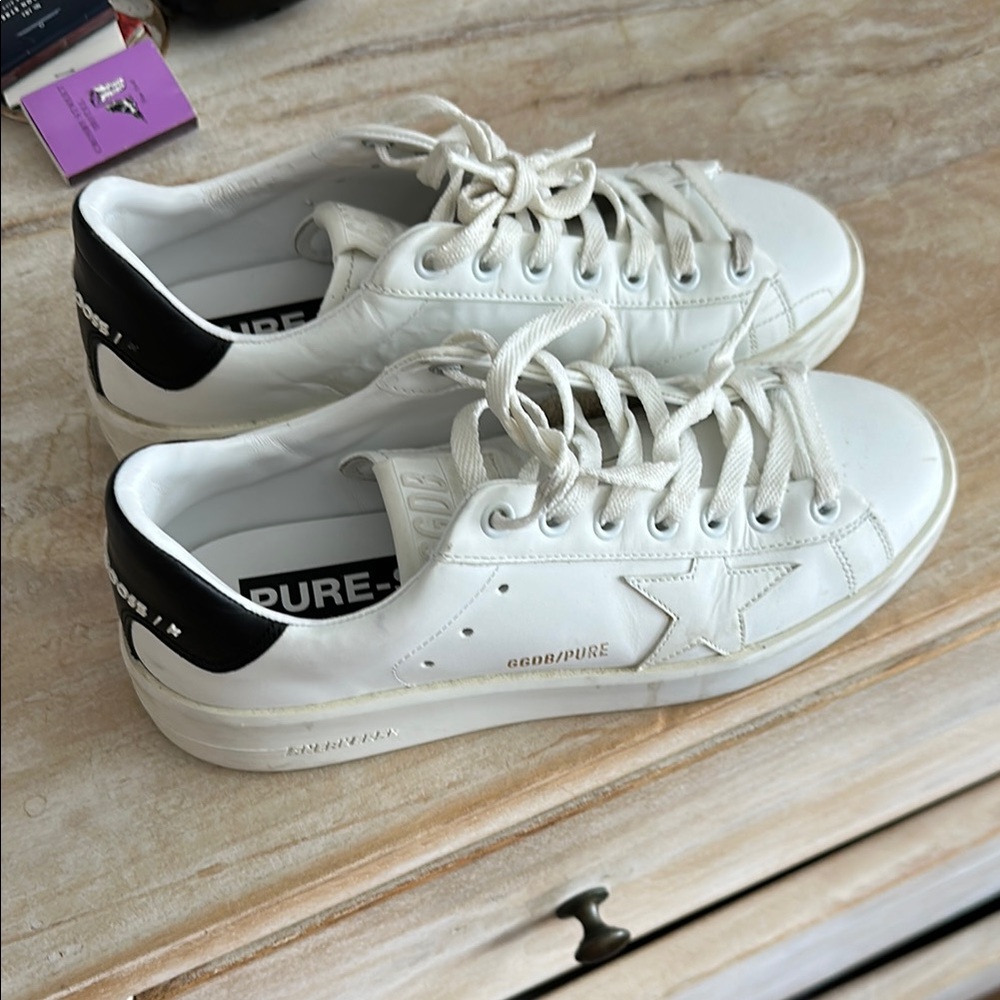 Golden Goose White and Black Sneakers